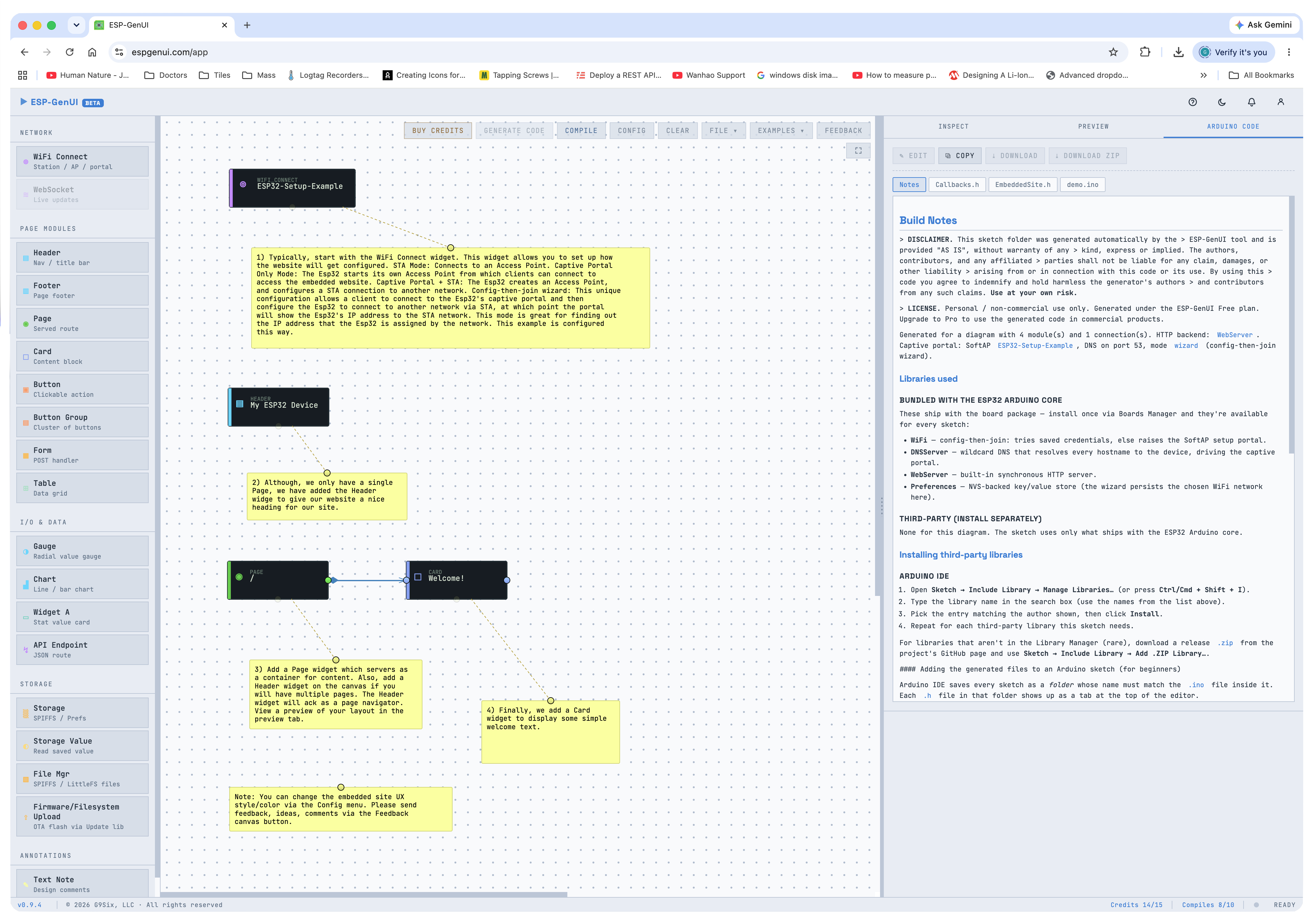 ESP-GenUI visual editor for generating ESP32 web interfaces